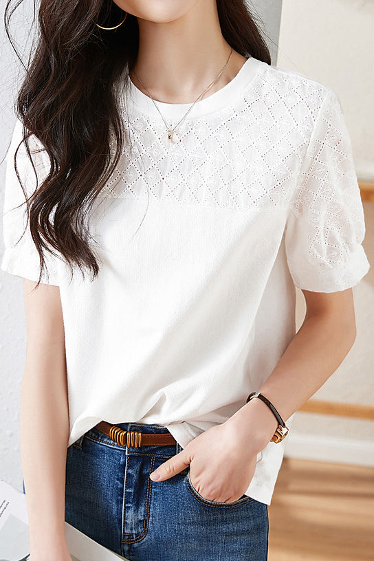 Cotton Embroidered Patchwork Versatile T-shirt - liwisi