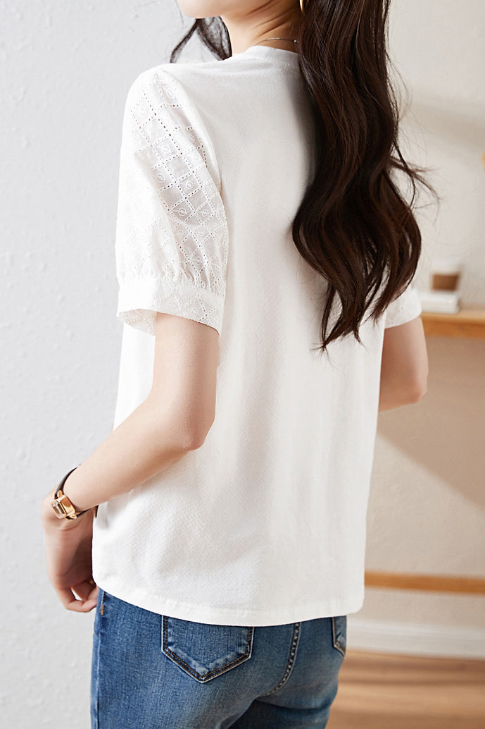 Cotton Embroidered Patchwork Versatile T-shirt - liwisi