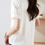 Cotton Embroidered Patchwork Versatile T-shirt - liwisi