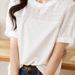 Cotton Embroidered Patchwork Versatile T-shirt - liwisi