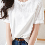 Cotton Embroidered Patchwork Versatile T-shirt - liwisi