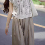 Casual Vacation Knit Hollow-out Three-piece Set - liwisi
