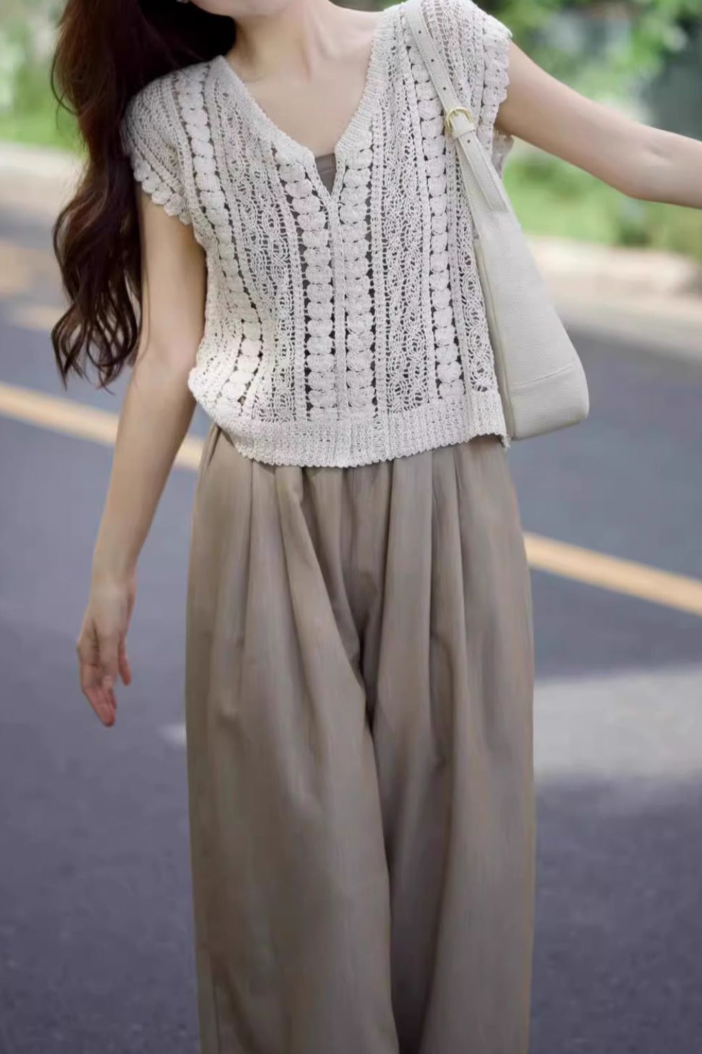 Casual Vacation Knit Hollow-out Three-piece Set - liwisi
