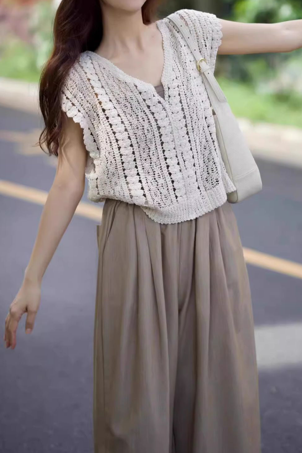 Casual Vacation Knit Hollow-out Three-piece Set - liwisi