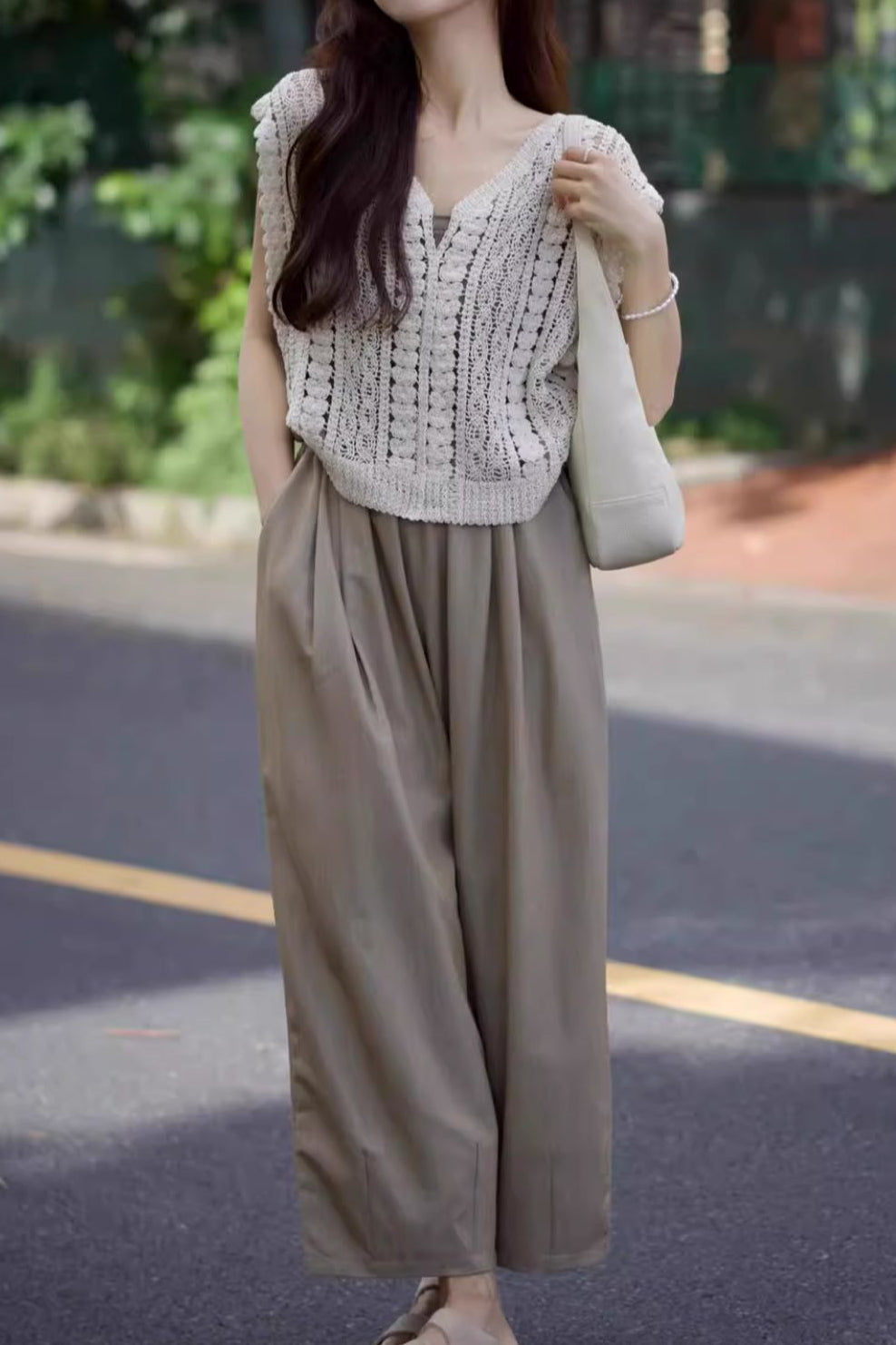 Casual Vacation Knit Hollow-out Three-piece Set - liwisi