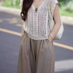 Casual Vacation Knit Hollow-out Three-piece Set - liwisi