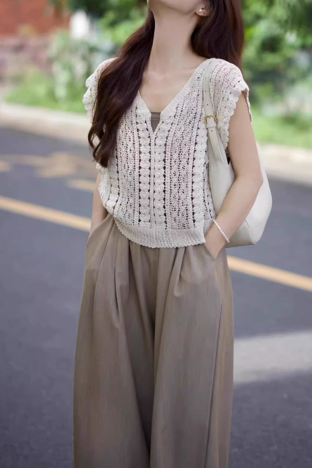 Casual Vacation Knit Hollow-out Three-piece Set - liwisi