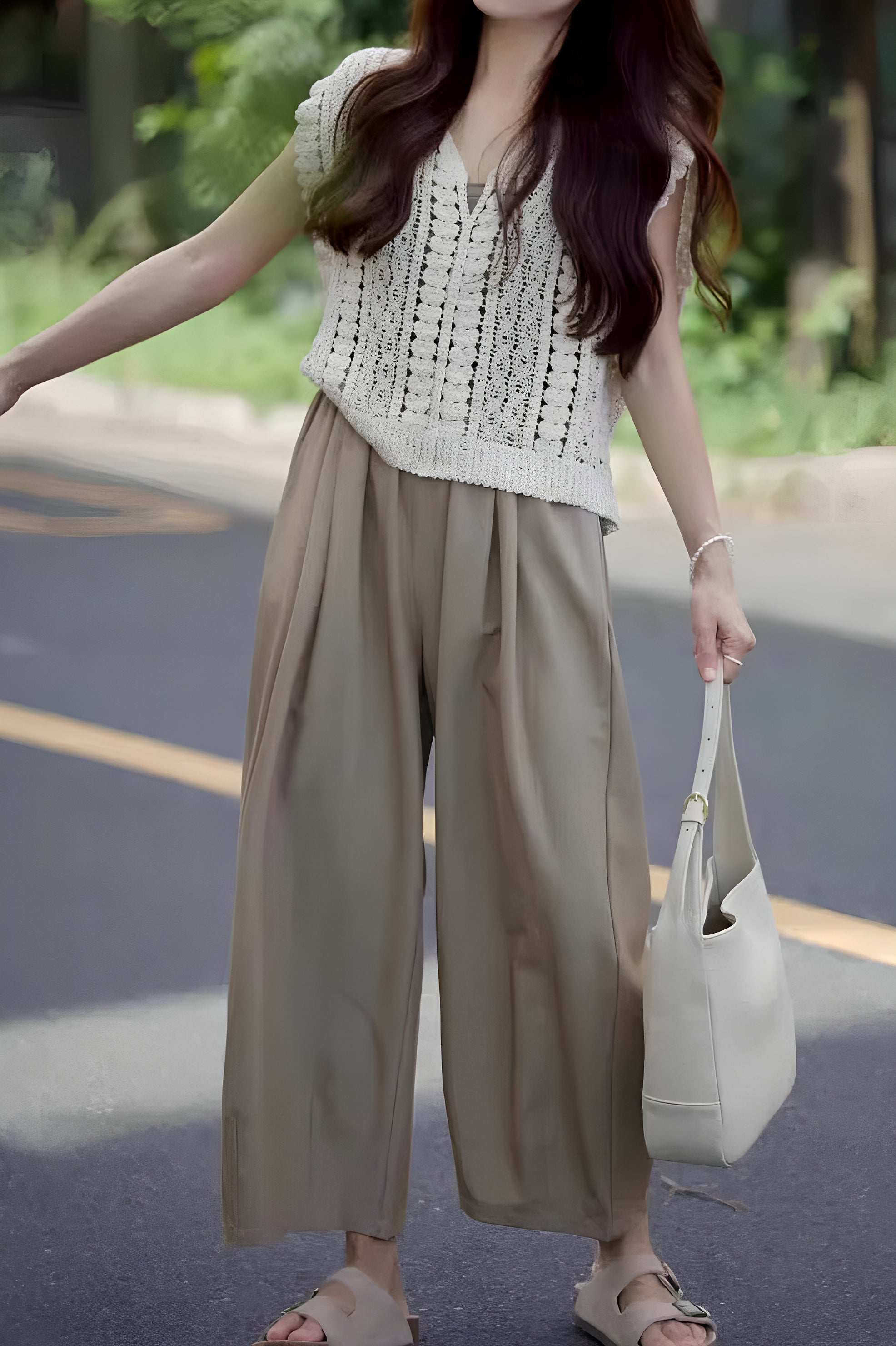 Casual Vacation Knit Hollow-out Three-piece Set - liwisi