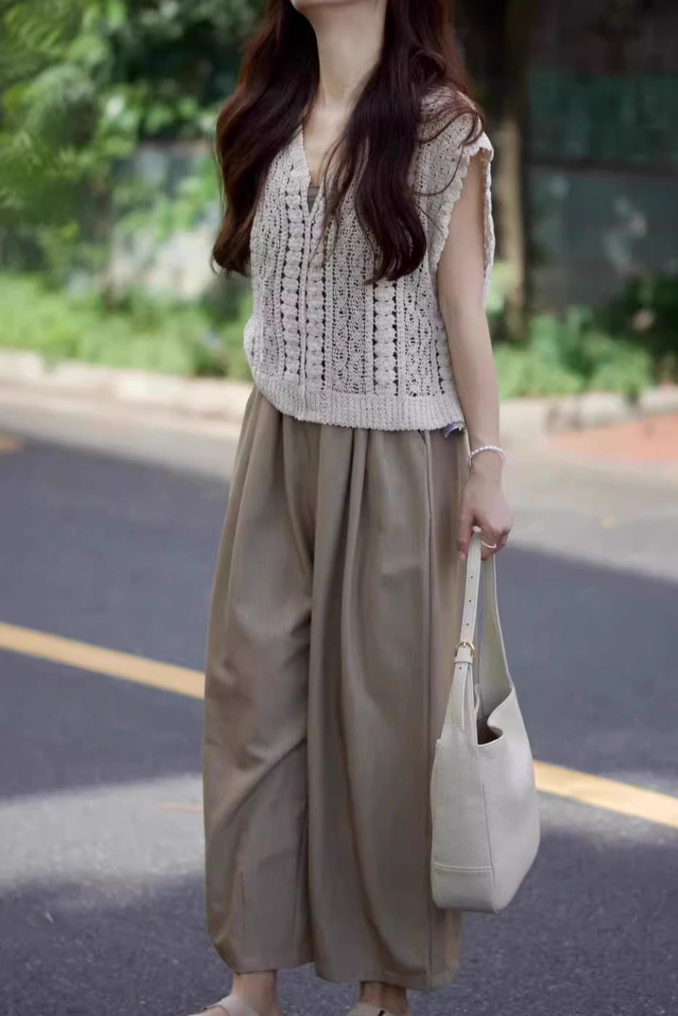 Casual Vacation Knit Hollow-out Three-piece Set - liwisi