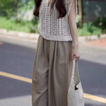 Casual Vacation Knit Hollow-out Three-piece Set - liwisi