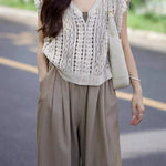Casual Vacation Knit Hollow-out Three-piece Set - liwisi