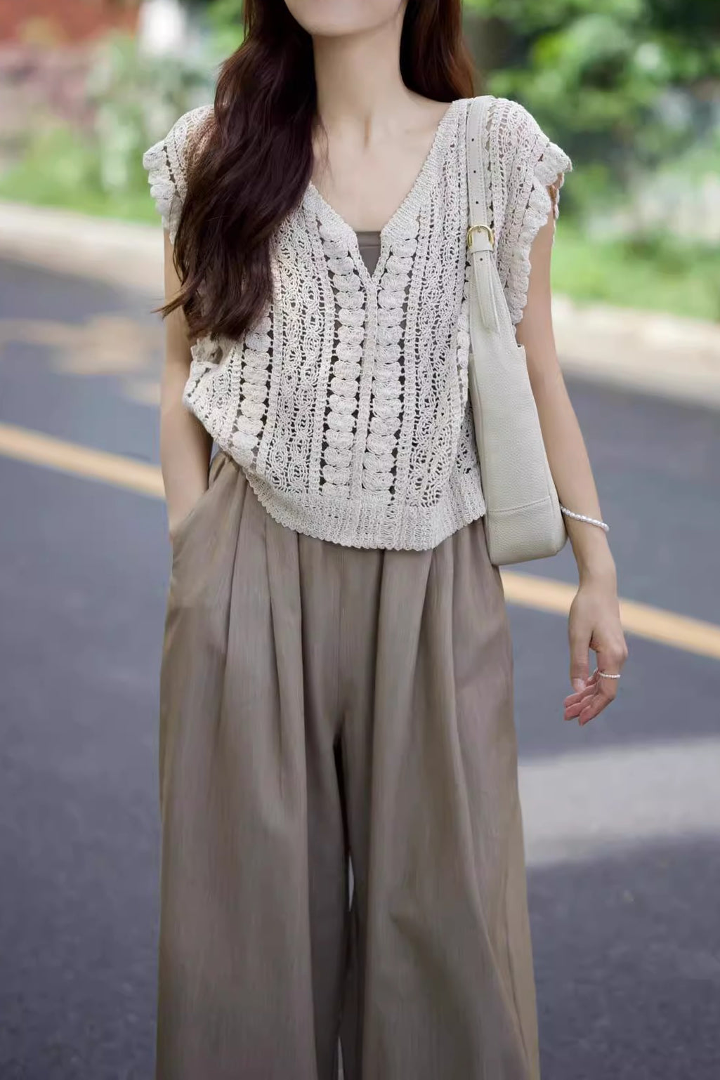 Casual Vacation Knit Hollow-out Three-piece Set - liwisi