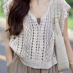 Casual Vacation Knit Hollow-out Three-piece Set - liwisi