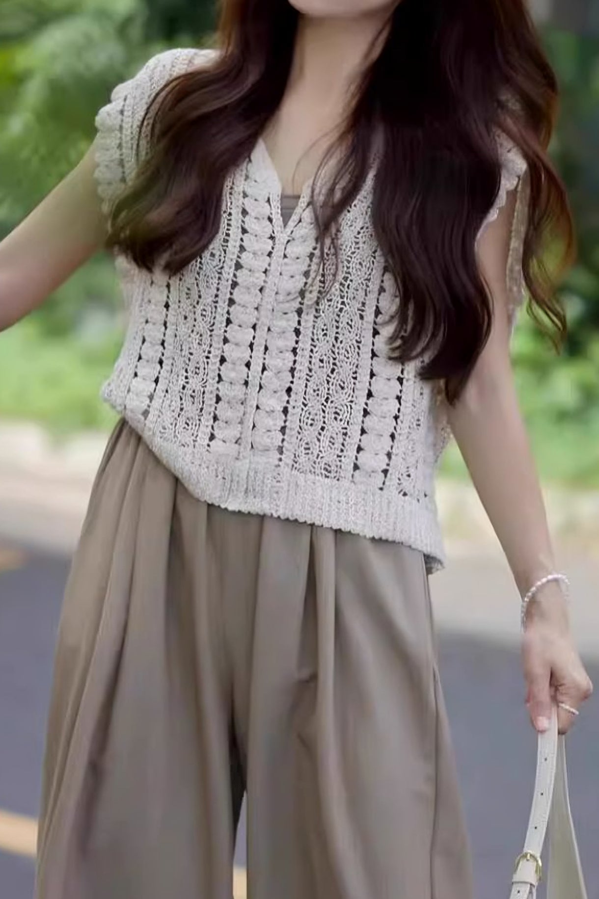 Casual Vacation Knit Hollow-out Three-piece Set - liwisi