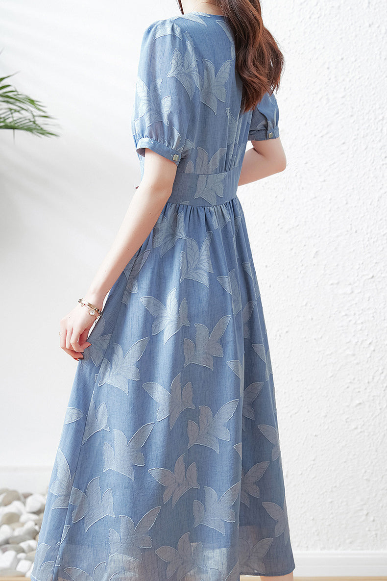 French V-neck Waist-cinched A-line Skirt - liwisi