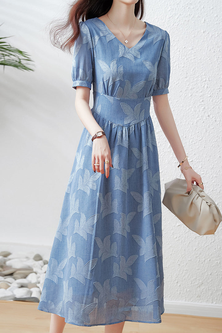 French V-neck Waist-cinched A-line Skirt - liwisi