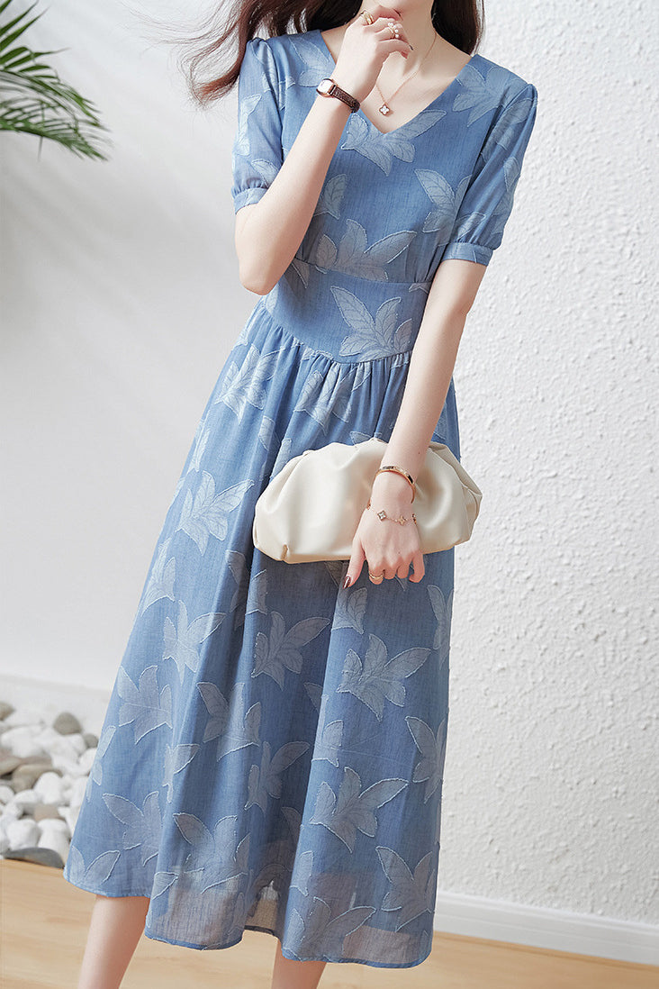 French V-neck Waist-cinched A-line Skirt - liwisi