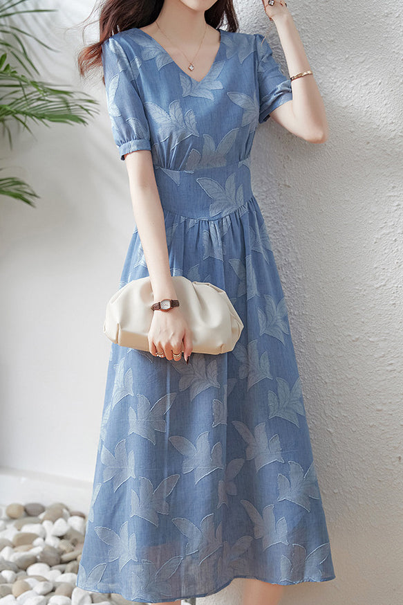 French V-neck Waist-cinched A-line Skirt - liwisi
