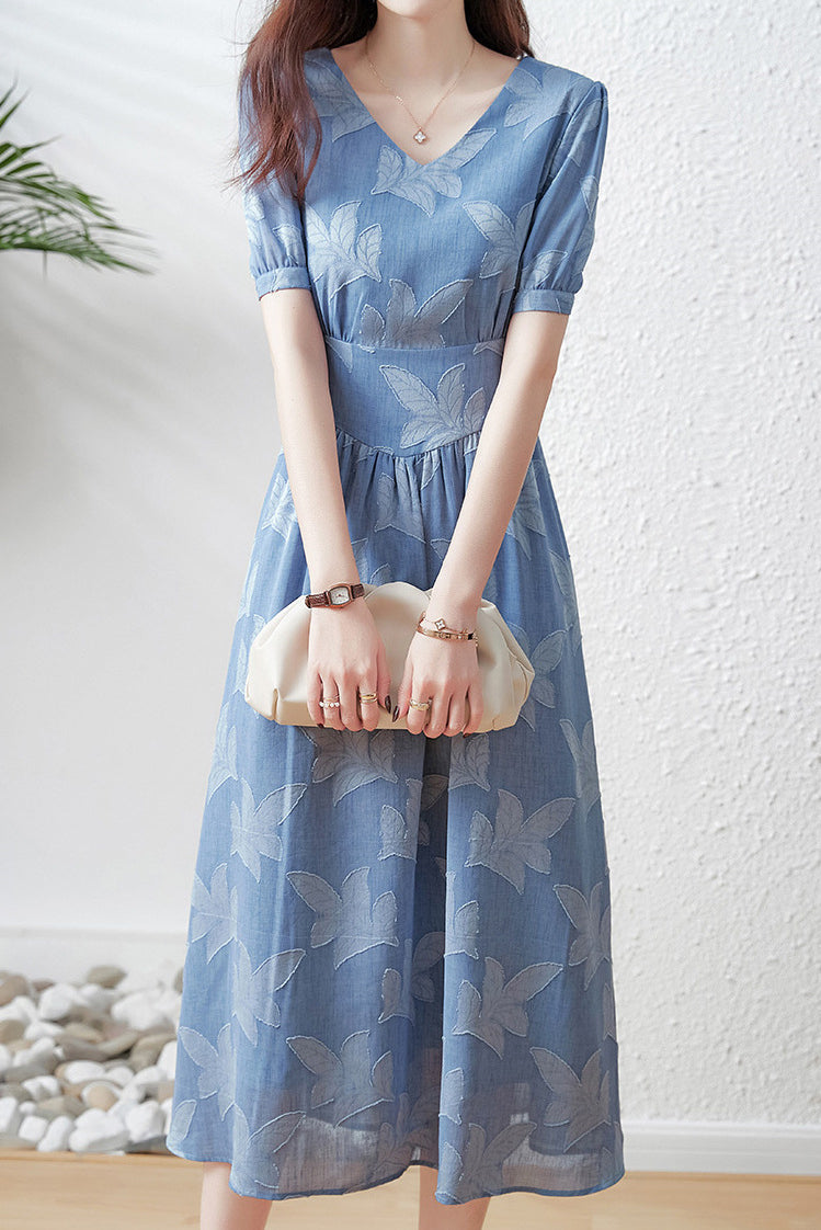 French V-neck Waist-cinched A-line Skirt - liwisi