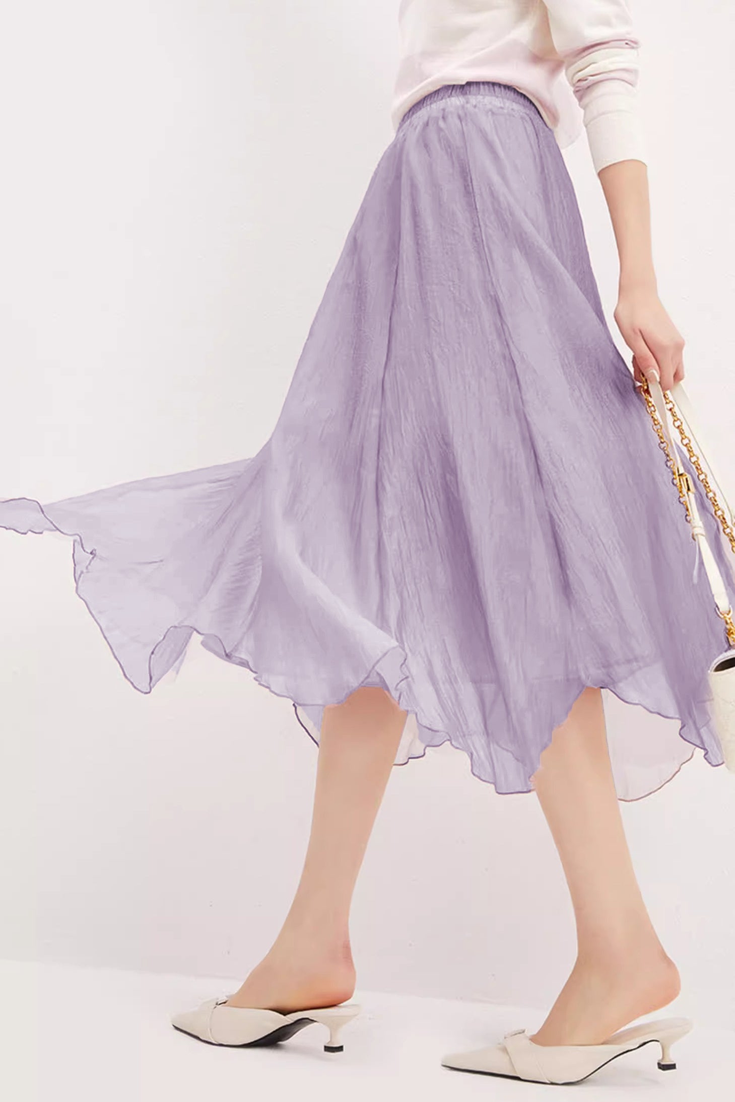 Ruffled Edge Irregular Chiffon Skirt - liwisi