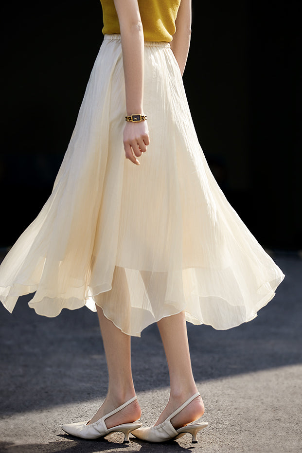 Ruffled Edge Irregular Chiffon Skirt - liwisi