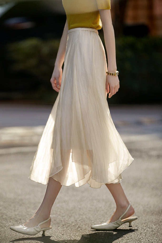 Ruffled Edge Irregular Chiffon Skirt - liwisi