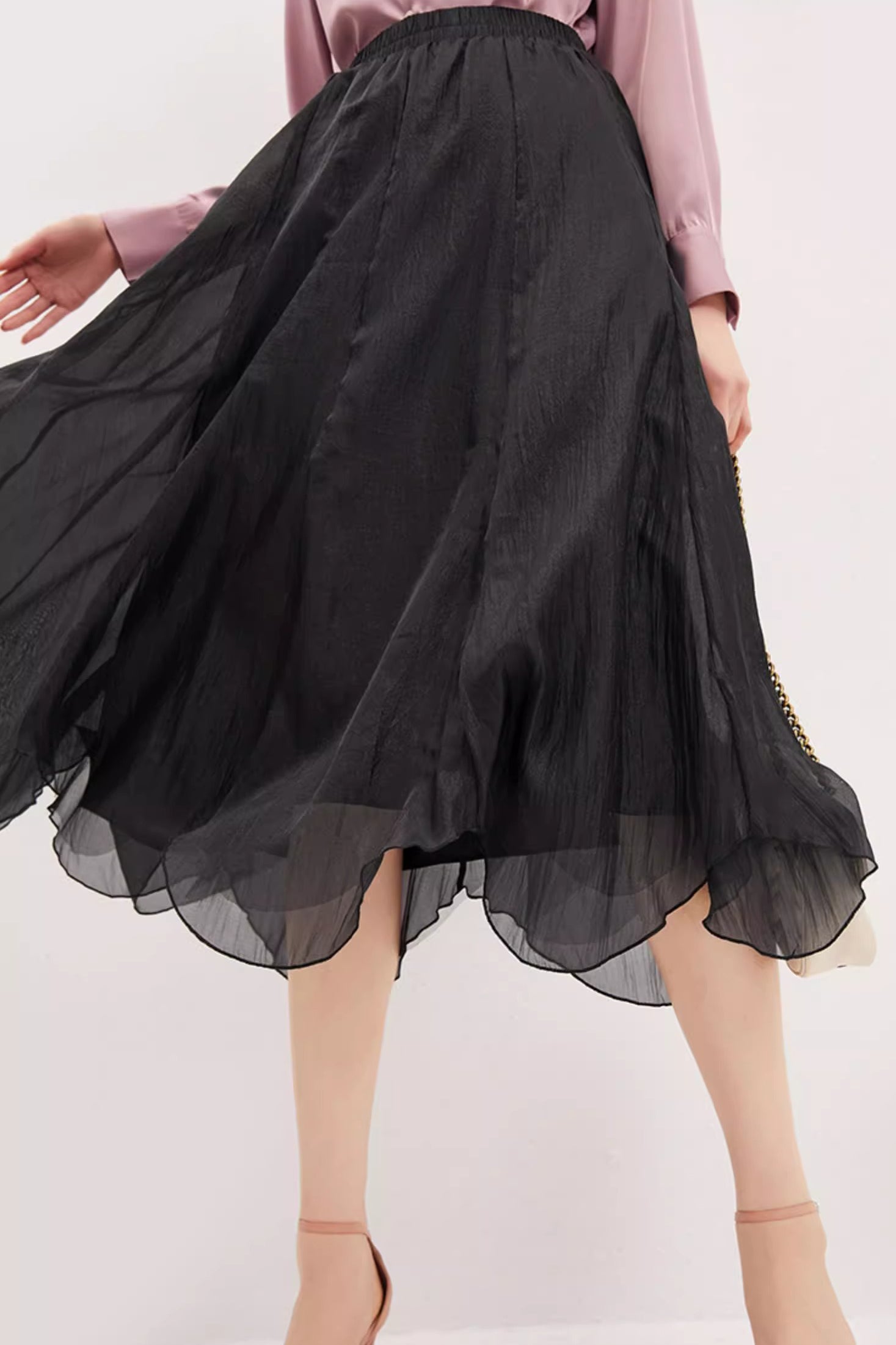 Ruffled Edge Irregular Chiffon Skirt - liwisi