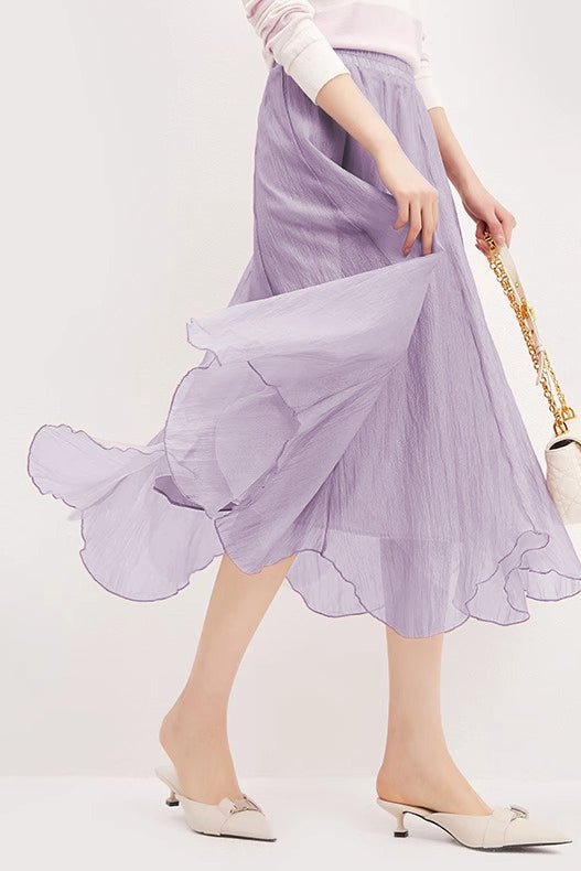 Ruffled Edge Irregular Chiffon Skirt - liwisi