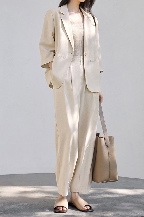 Linen-look Suit Two-piece Set - liwisi