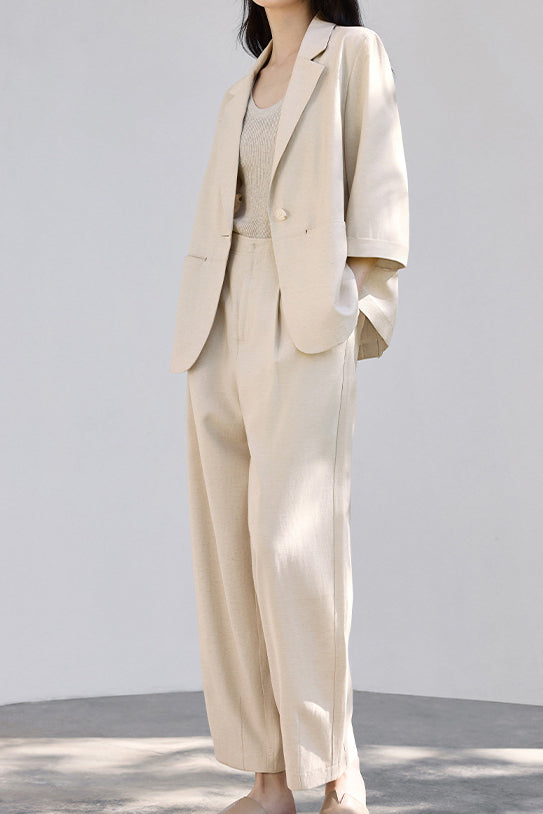 Linen-look Suit Two-piece Set - liwisi