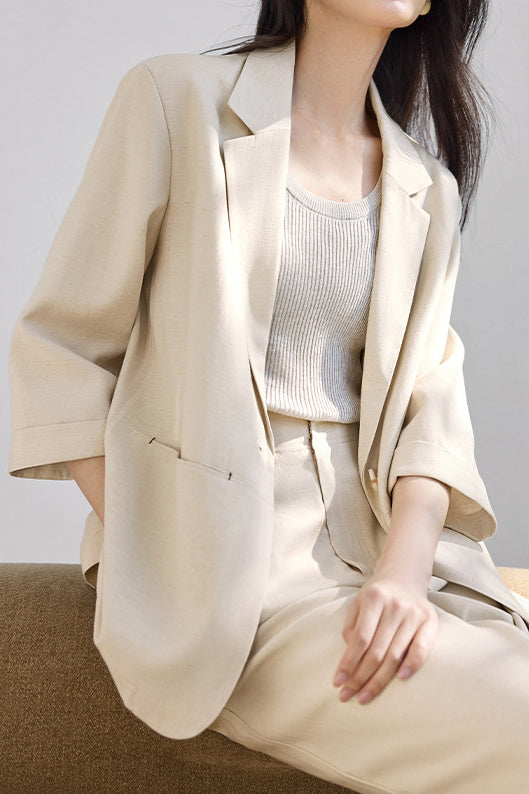 Linen-look Suit Two-piece Set - liwisi