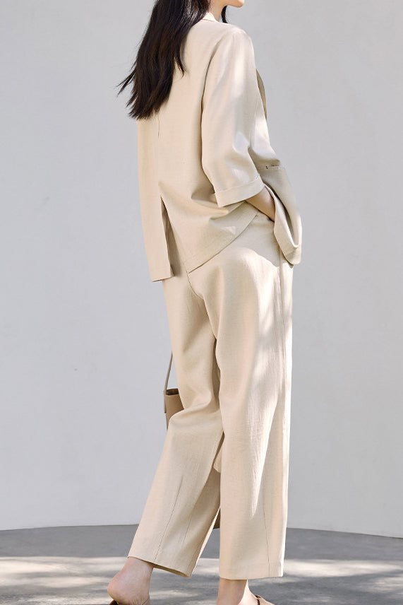Linen-look Suit Two-piece Set - liwisi