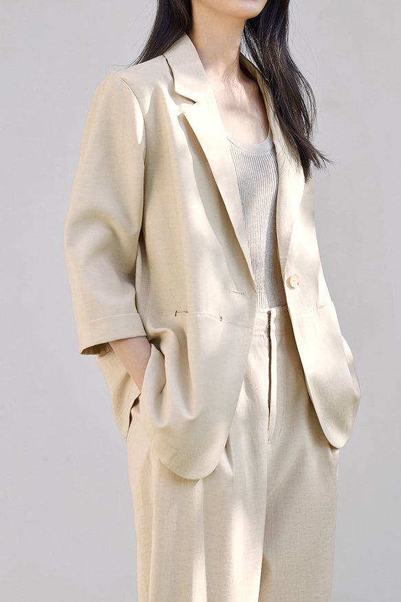 Linen-look Suit Two-piece Set - liwisi