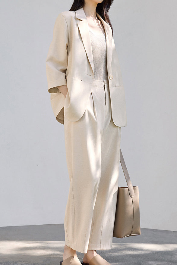 Linen-look Suit Two-piece Set - liwisi
