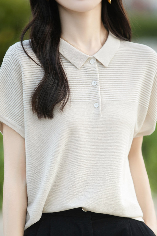 Curved Bead Ice Linen Polo Shirt - liwisi
