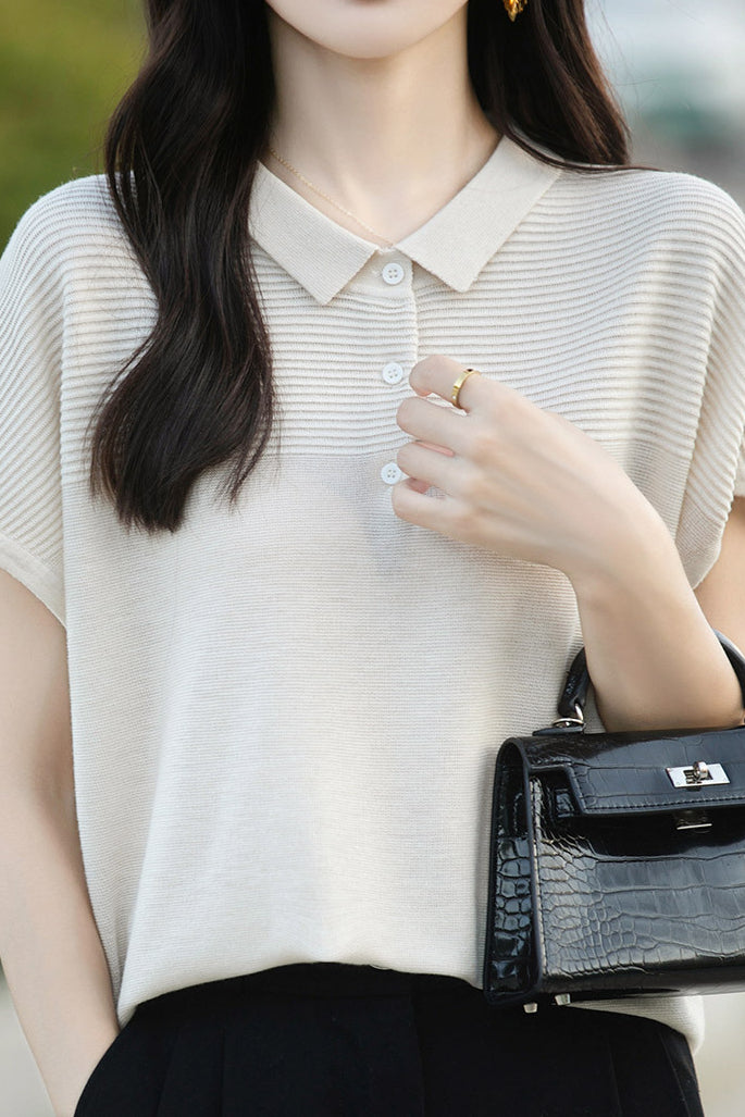 Curved Bead Ice Linen Polo Shirt - liwisi