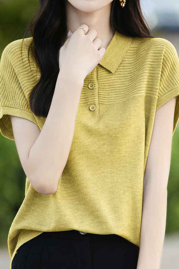 Curved Bead Ice Linen Polo Shirt - liwisi