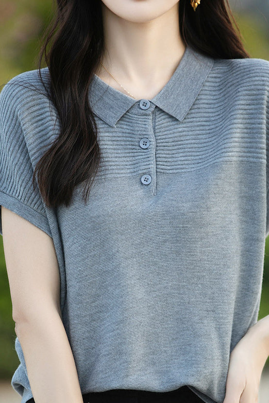 Curved Bead Ice Linen Polo Shirt - liwisi