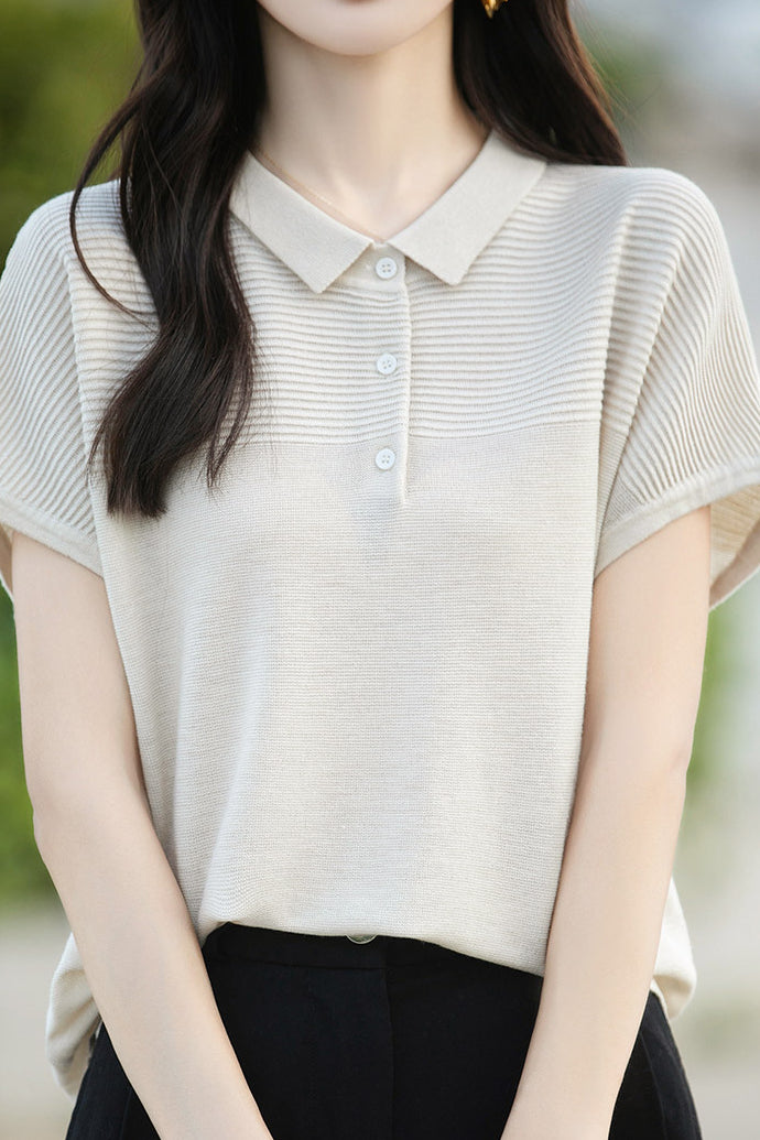 Curved Bead Ice Linen Polo Shirt - liwisi