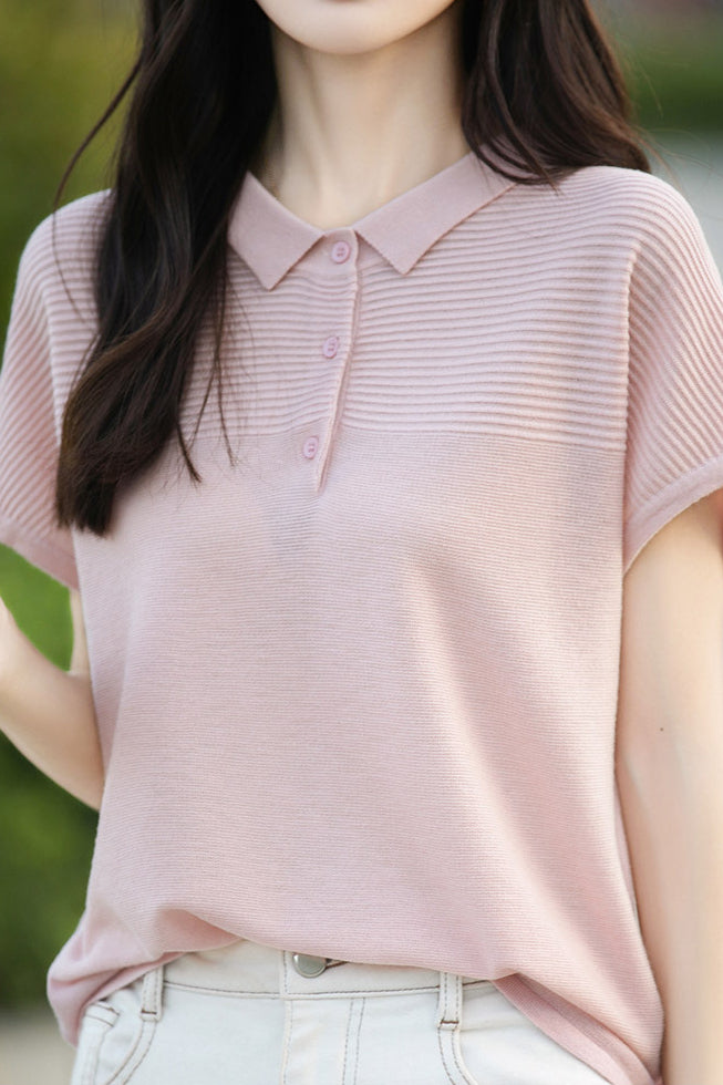 Curved Bead Ice Linen Polo Shirt - liwisi