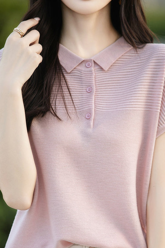 Curved Bead Ice Linen Polo Shirt - liwisi