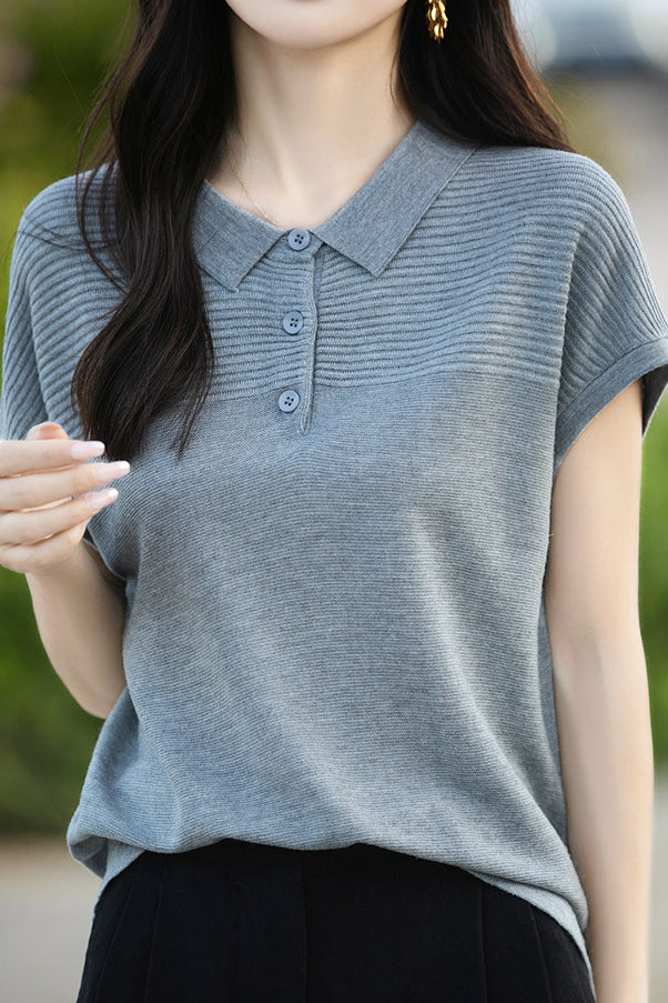 Curved Bead Ice Linen Polo Shirt - liwisi