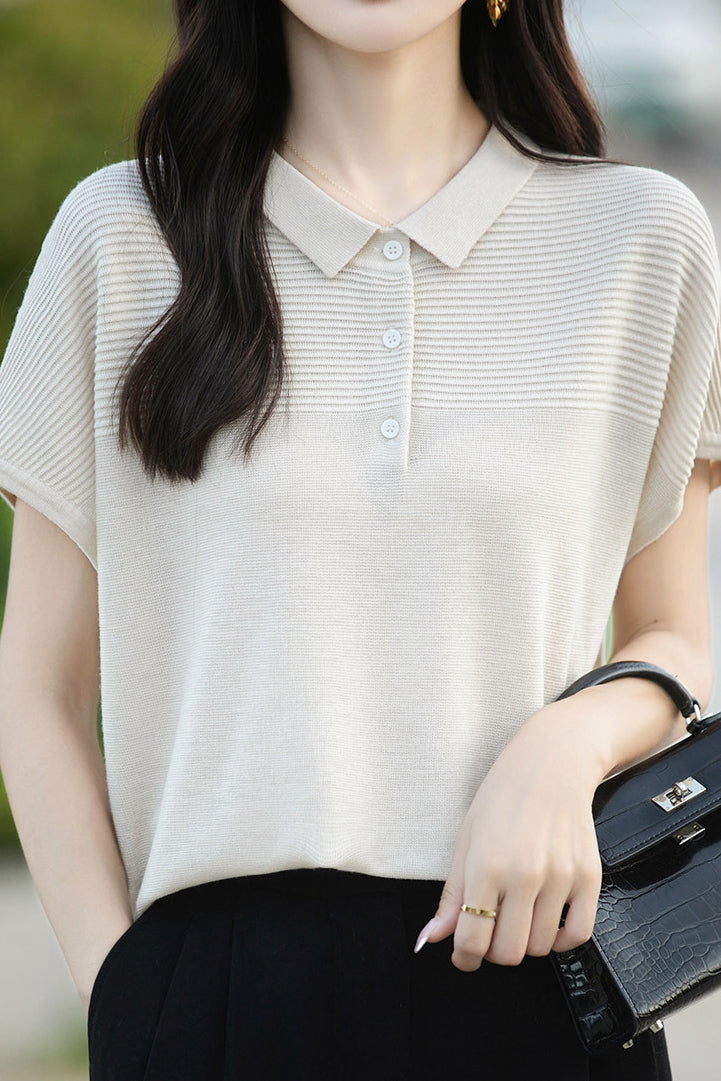 Curved Bead Ice Linen Polo Shirt - liwisi