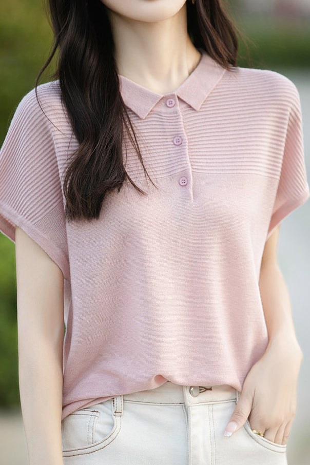 Curved Bead Ice Linen Polo Shirt - liwisi