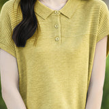 Curved Bead Ice Linen Polo Shirt - liwisi