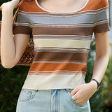 Color-blocked Striped Knit Top - liwisi