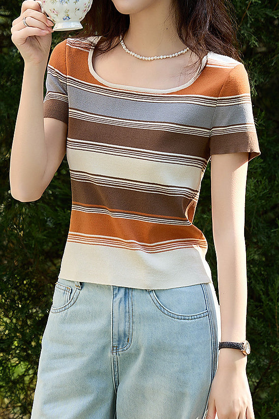 Color-blocked Striped Knit Top - liwisi
