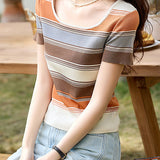 Color-blocked Striped Knit Top - liwisi