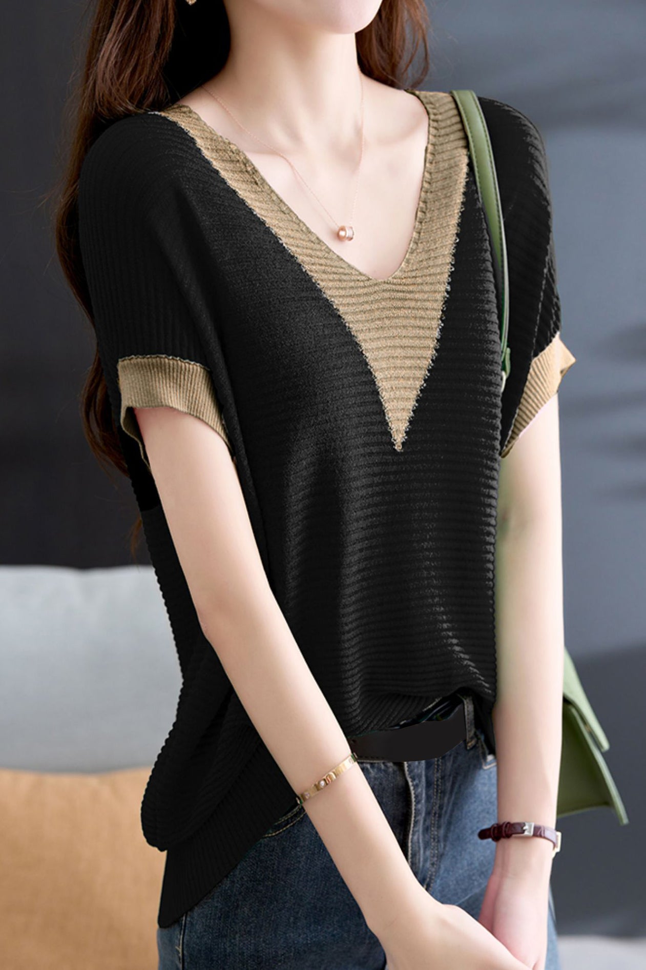 Elegant Color-blocked Knit Top - liwisi