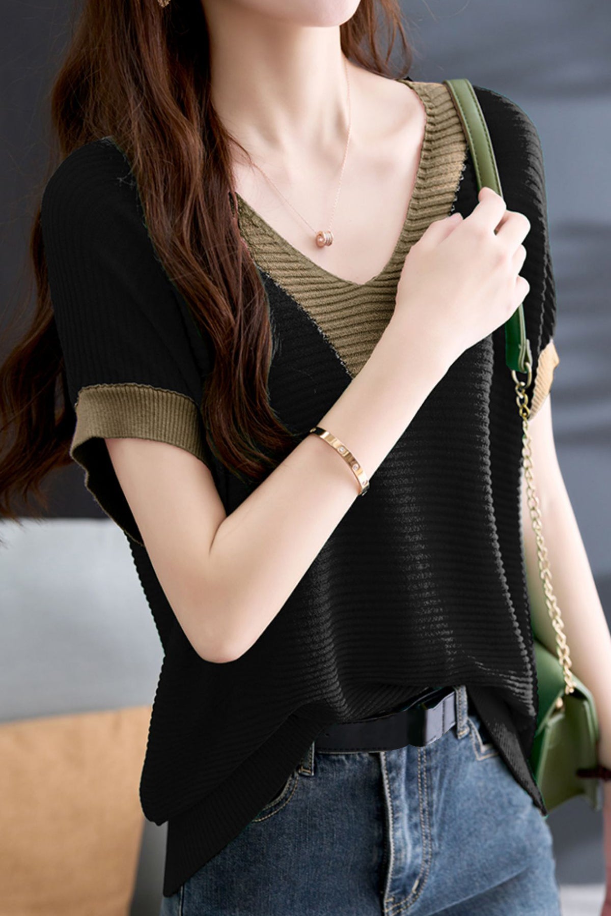 Elegant Color-blocked Knit Top - liwisi